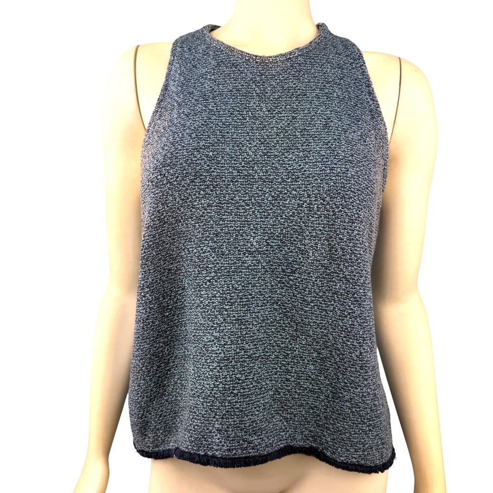Madewell Tank Top Womens Medium Blue Knit Raw Hem Sleeveless Shell Sweater